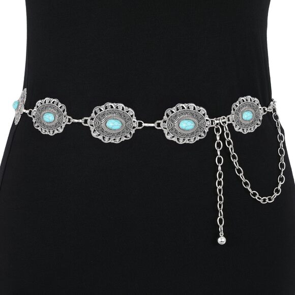 8173 Western Concho Belt For Women Silver Gold Chain Cowgirl - Picture 6 of 6